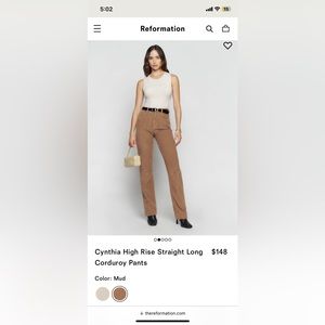 Cynthia Corduroy pants by reformation size 28